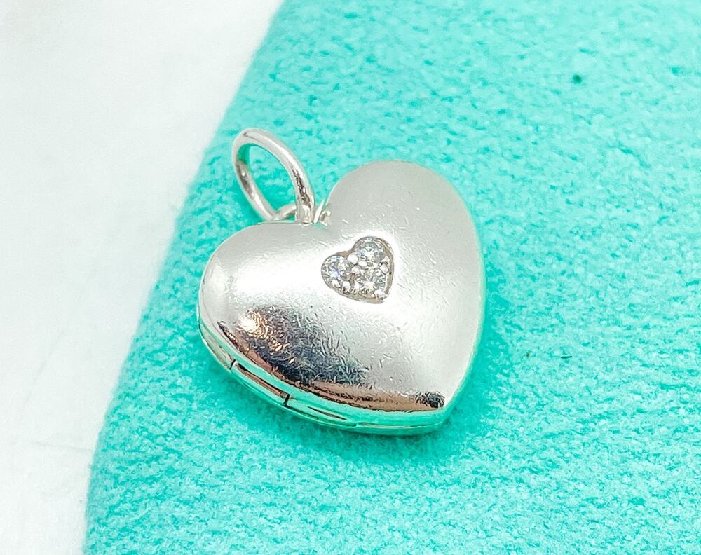 Tiffany & Co Sterling Silver Diamond Locket Pendant w/ Pouch